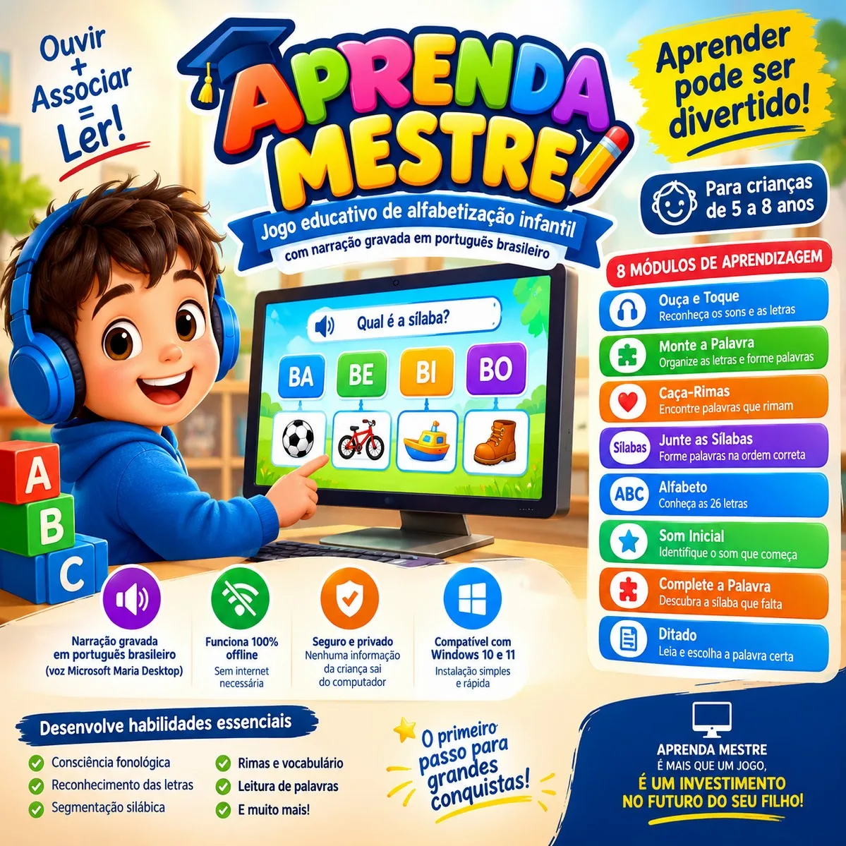 🎮 APRENDA MESTRE - Jogo Educativo de Alfabetização Infantil