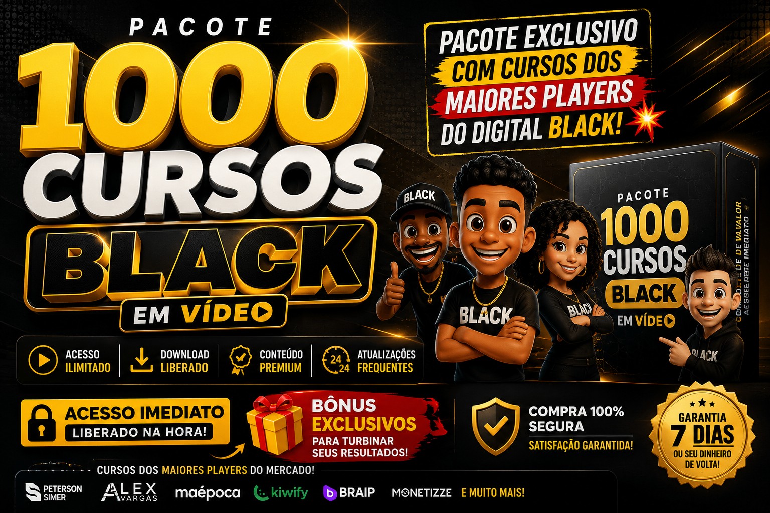 Pacote com mais de 1000 Cursos Black em Vídeo