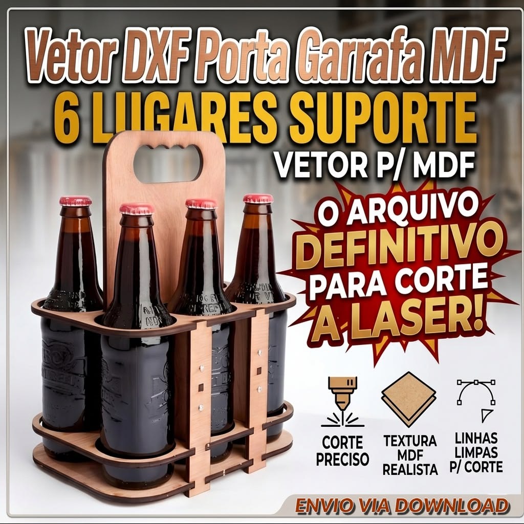 Vetor Dxf Porta Garrafa MDF 6 Lugares Suporte Vetor p/ MDF