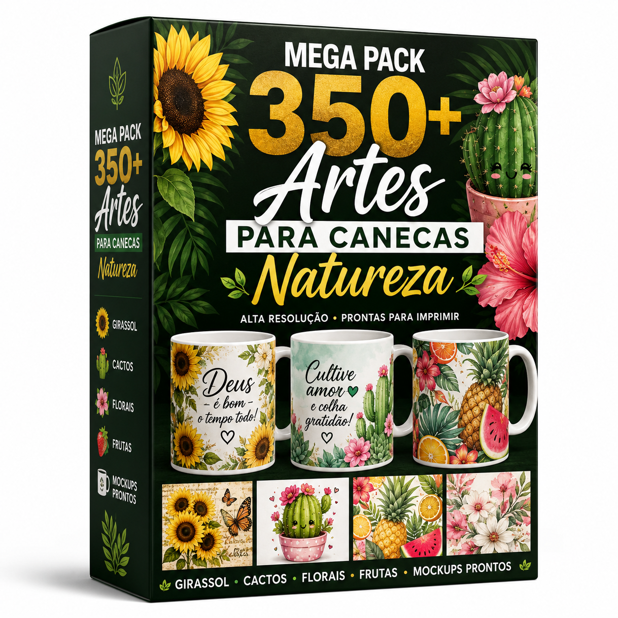 ⚡ MEGA PACK 350+ ARTES PARA CANECAS SUBLIMAÇÃO NATUREZA (FLORAIS, CACTOS, GIRASSOL, FRUTAS) + MOCKUPS | ENTREGA AUTOMÁTICA | MELHOR PREÇO