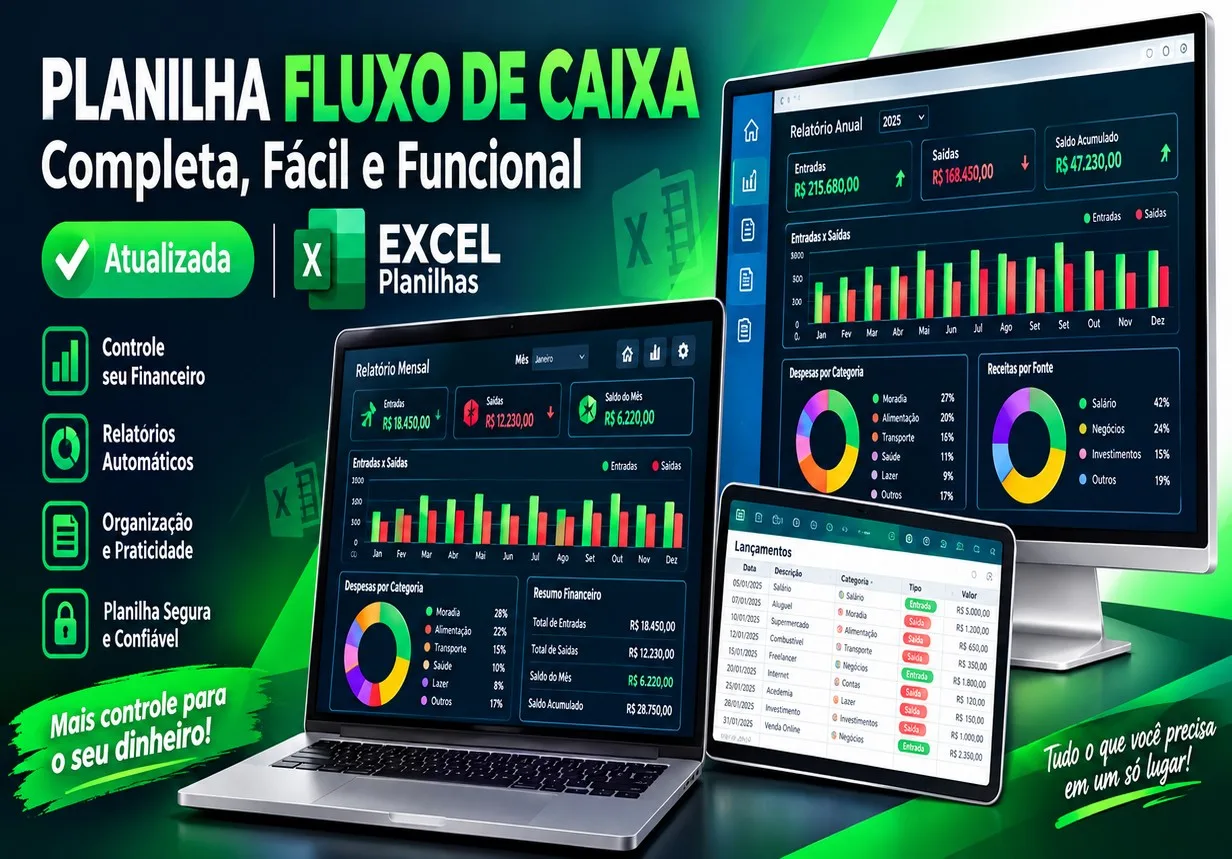 Planilha Fluxo de Caixa com Dashboard - Pessoal e Empresarial
