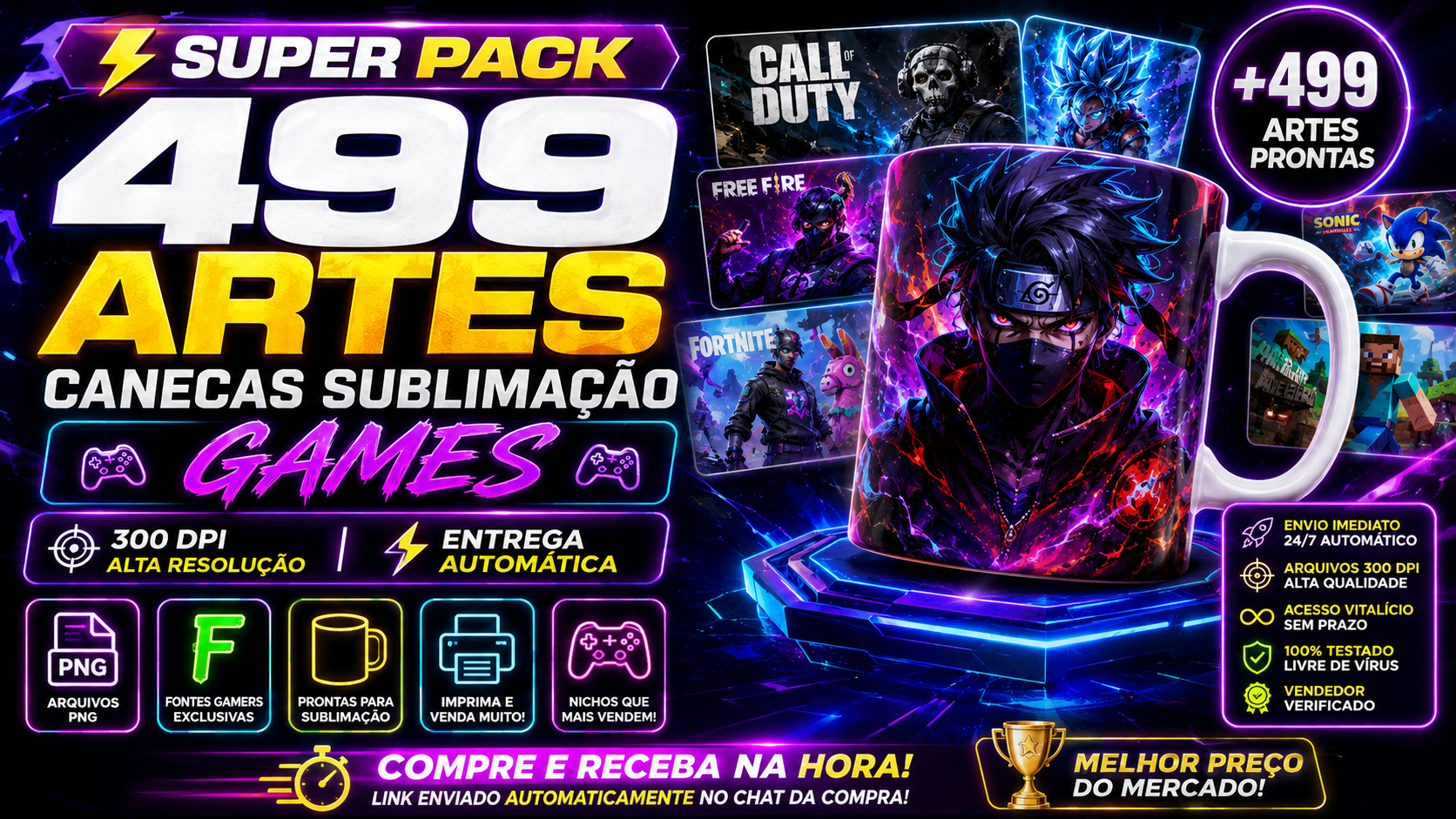⚡ SUPER PACK 499 ARTES CANECAS SUBLIMAÇÃO GAMES | 300 DPI | ENTREGA AUTOMÁTICA 🎮